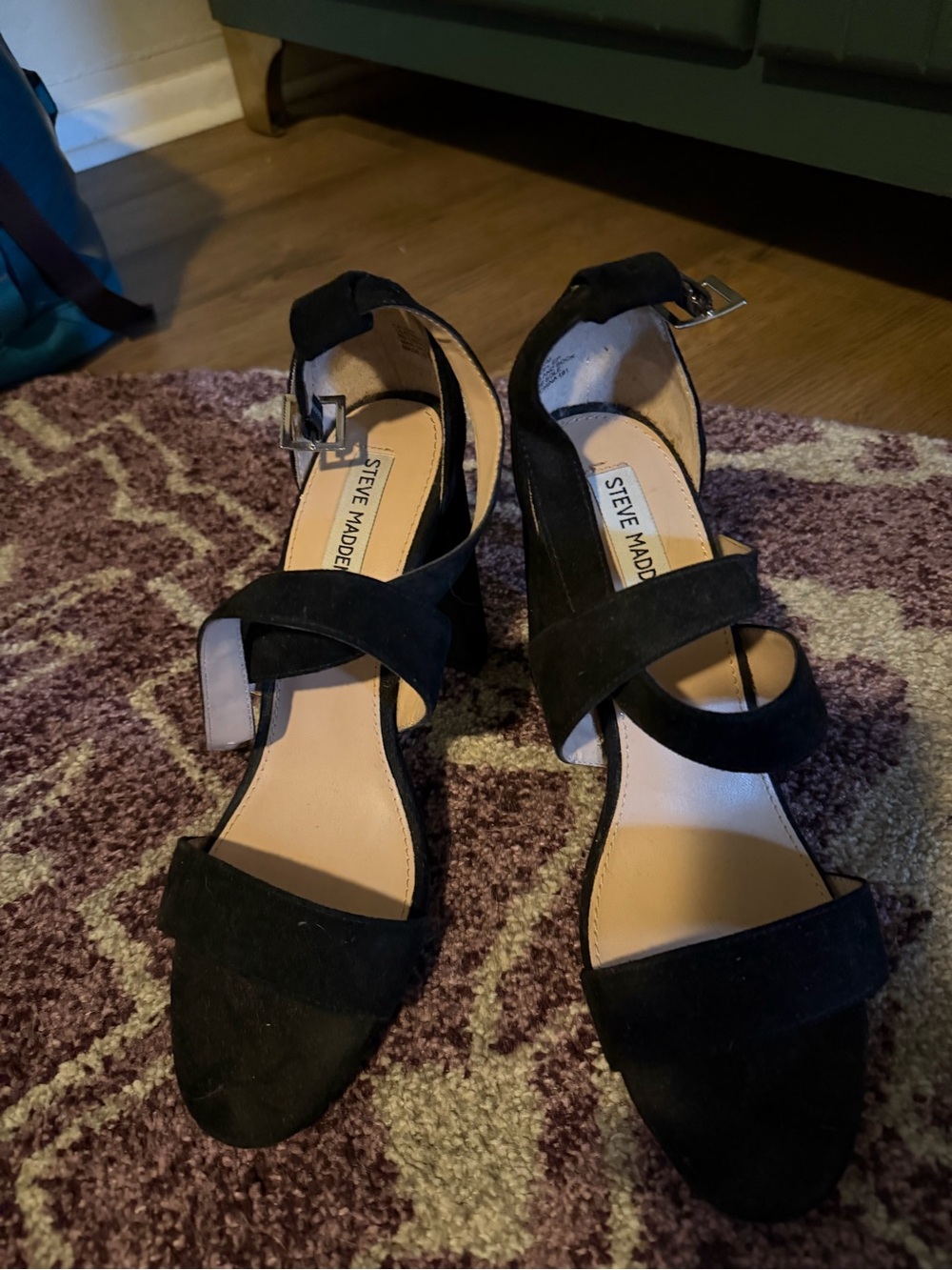Steve Madden Black Suede Crisscross Block Heel Sandals